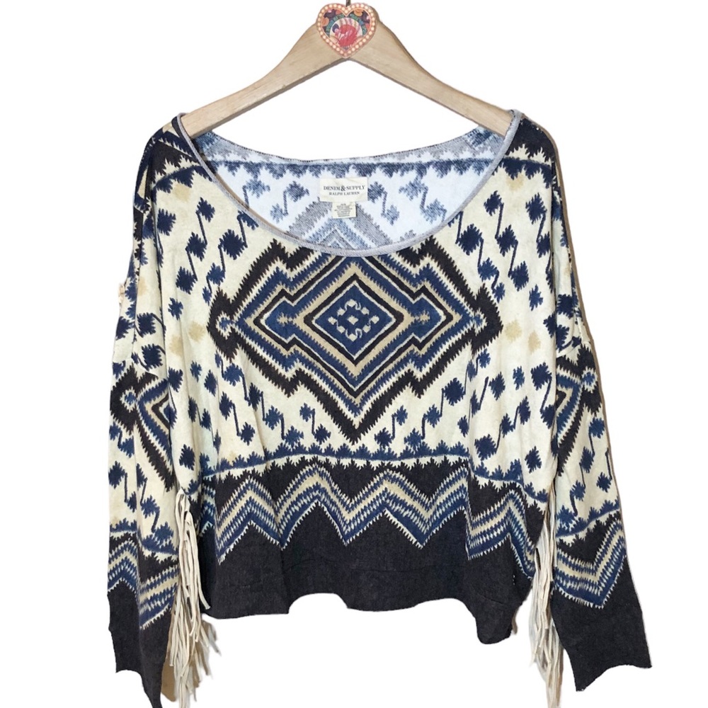 Ralph Lauren DENIM & SUPPLY RL long sleeve fringe boho Boat Neck / off s…